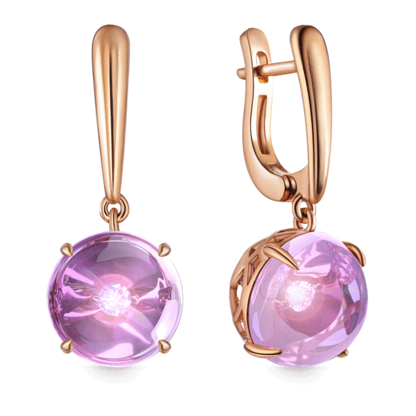 Серьги из красного золота с аметистом и бриллиантом из коллекции Танцующий бриллиант Aqua