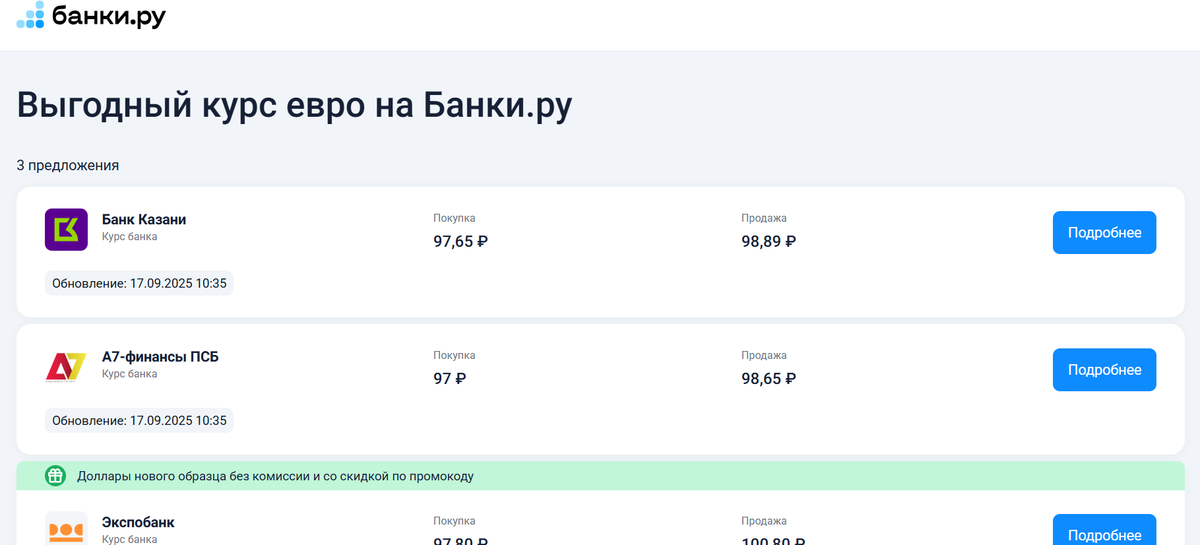 В каких банках Москвы можно выгодно купить евро?