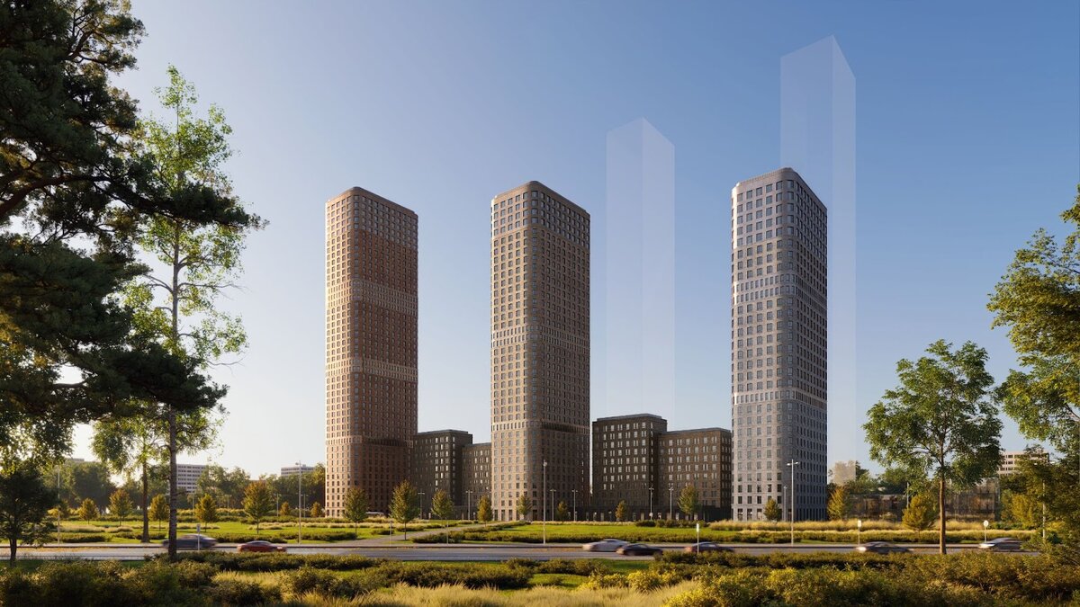 В I этапе проект будет состоять из домов высотой от 9 до 45 этажей — благодаря разноуровневой застройке здания не будут заслонять друг друга, чтобы в каждую квартиру попадало достаточно солнечного света