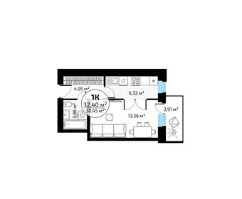 Квартира 32,4 м², 1-комнатная - изображение 1