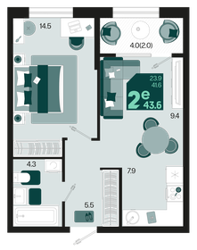 43,4 м², 2-комнатная квартира 4 850 000 ₽ - изображение 72