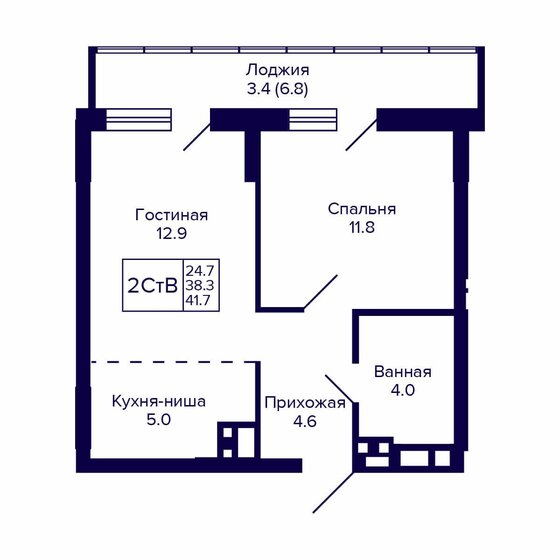 41,7 м², 2-комнатная квартира 5 600 000 ₽ - изображение 1