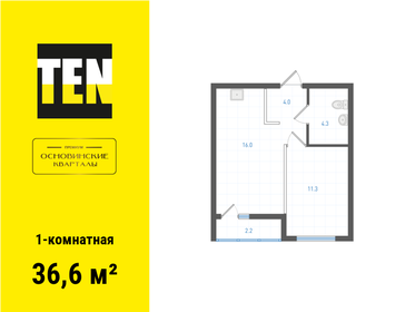 Квартира 36,6 м², 1-комнатная - изображение 1