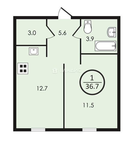 36,7 м², 1-комнатная квартира 15 950 000 ₽ - изображение 21