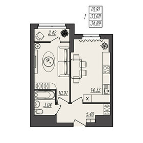 Квартира 34,9 м², 1-комнатная - изображение 1