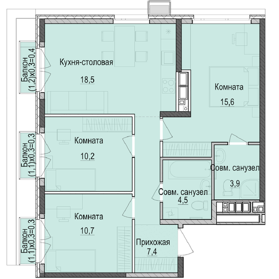 71,9 м², 3-комнатная квартира 9 734 000 ₽ - изображение 1