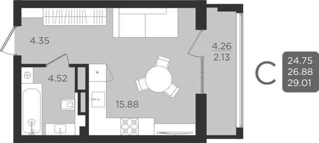 Квартира 26,9 м², 1-комнатная - изображение 1