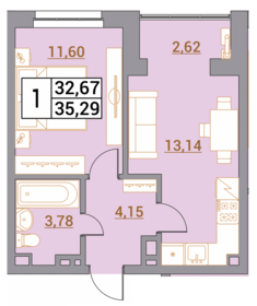 Квартира 35,3 м², 1-комнатная - изображение 1