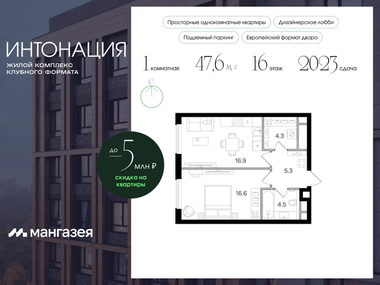 47,6 м², 1-комнатная квартира 25 838 708 ₽ - изображение 1