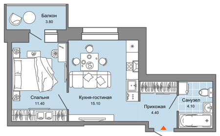 Квартира 36 м², 2-комнатная - изображение 1