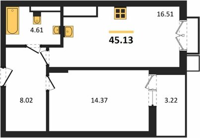 Квартира 45,6 м², 1-комнатная - изображение 1