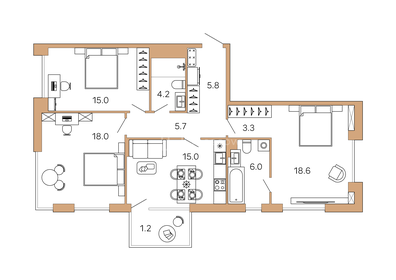 Квартира 92,8 м², 3-комнатная - изображение 1