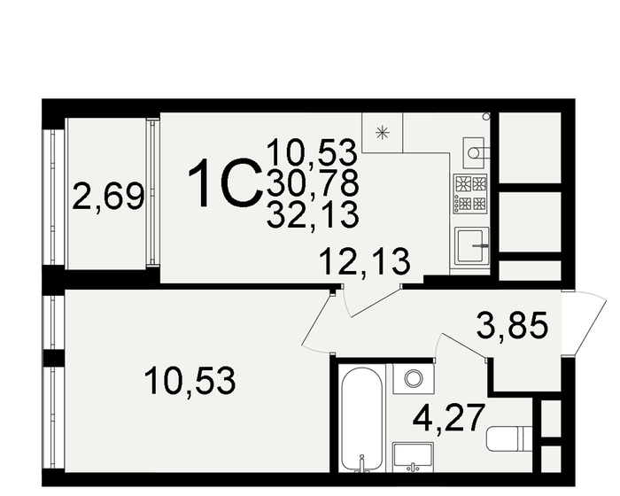 32,1 м², 1-комнатная квартира 3 020 220 ₽ - изображение 1