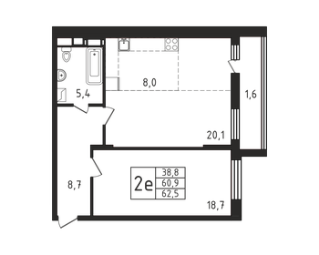 Квартира 62,5 м², 1-комнатная - изображение 1