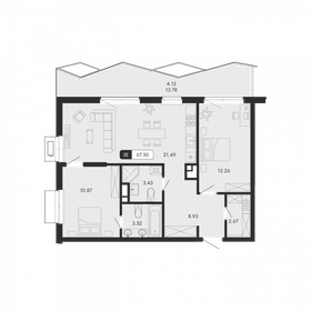 Квартира 67,3 м², 3-комнатная - изображение 1