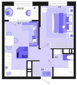 Квартира 35 м², 1-комнатная - изображение 1