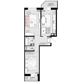 54 м², 2-комнатная квартира 6 000 000 ₽ - изображение 64