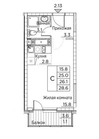 Квартира 28,6 м², студия - изображение 1