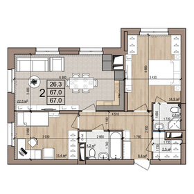 Квартира 67 м², 2-комнатная - изображение 1