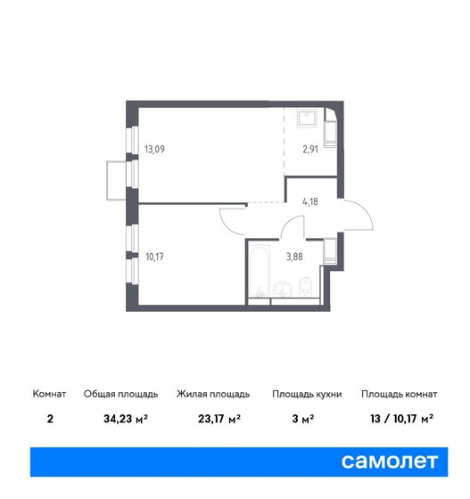 34,2 м², 1-комнатная квартира 8 198 523 ₽ - изображение 1