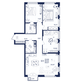 Квартира 88,9 м², 3-комнатная - изображение 1