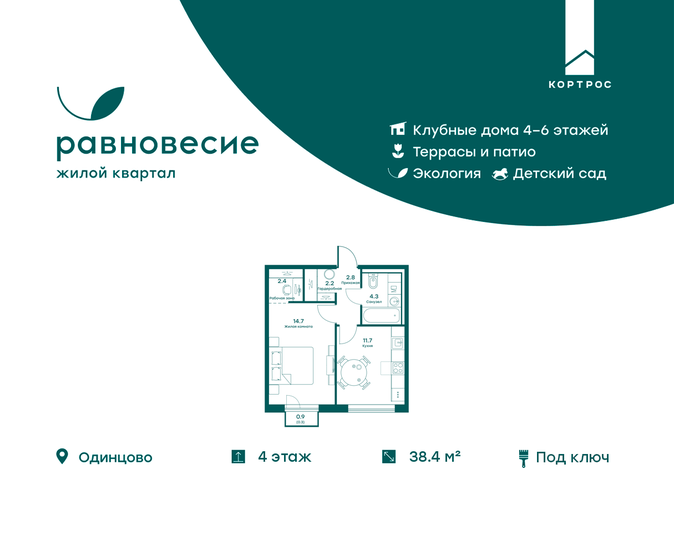 38,4 м², 1-комнатная квартира 7 743 974 ₽ - изображение 1