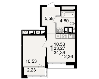 Квартира 34,4 м², 1-комнатная - изображение 1