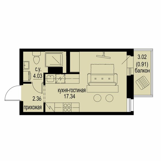 22,3 м², квартира-студия 3 539 010 ₽ - изображение 45