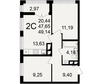 Квартира 48,7 м², 2-комнатная - изображение 1