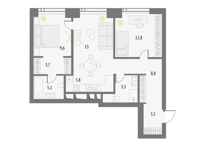 67,8 м², 2-комнатная квартира 28 352 728 ₽ - изображение 13