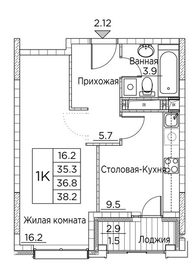 38,2 м², 1-комнатная квартира 7 291 594 ₽ - изображение 1