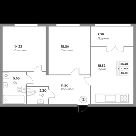 Квартира 69,1 м², 2-комнатная - изображение 1