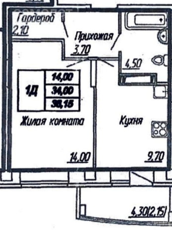 36,6 м², 1-комнатная квартира 4 600 000 ₽ - изображение 1