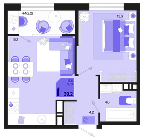 39,2 м², 1-комнатная квартира 6 495 440 ₽ - изображение 3