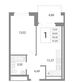 Квартира 39,3 м², 1-комнатная - изображение 1