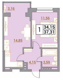 Квартира 37,3 м², 1-комнатная - изображение 1