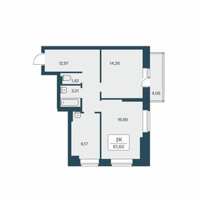 Квартира 61,6 м², 2-комнатная - изображение 1