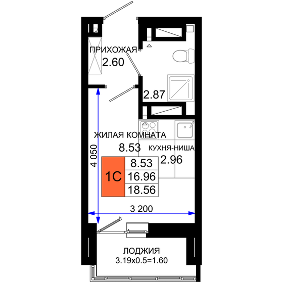 18,6 м², квартира-студия 2 691 200 ₽ - изображение 1