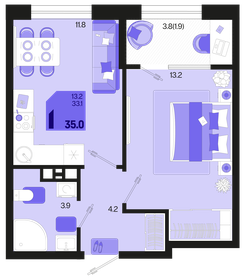 Квартира 35 м², 1-комнатная - изображение 1