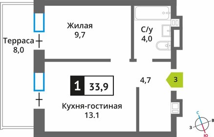 Квартира 33,9 м², 1-комнатная - изображение 1