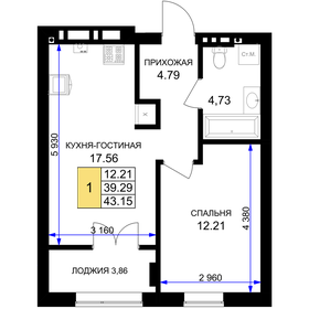 Квартира 43,2 м², 1-комнатная - изображение 1