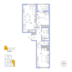 Квартира 63,8 м², 2-комнатная - изображение 1