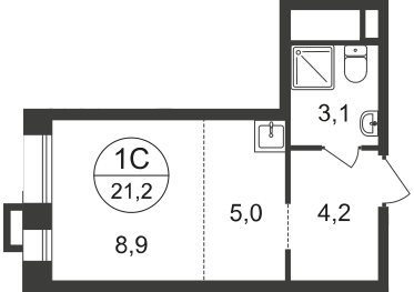 Квартира 21,2 м², студия - изображение 1