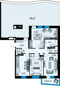 Квартира 111,1 м², 3-комнатная - изображение 1