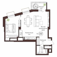 Квартира 57,9 м², 1-комнатная - изображение 3
