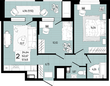 58,4 м², 2-комнатная квартира 5 750 000 ₽ - изображение 40