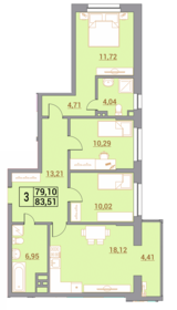 Квартира 83,5 м², 3-комнатная - изображение 1