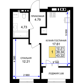43,2 м², 1-комнатная квартира 4 927 080 ₽ - изображение 14