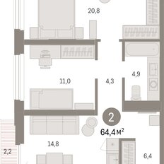 Квартира 64,4 м², 2-комнатная - изображение 3