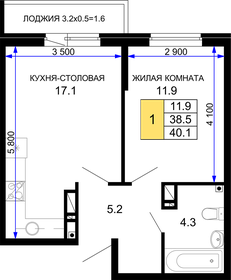 Квартира 40,1 м², 1-комнатная - изображение 1